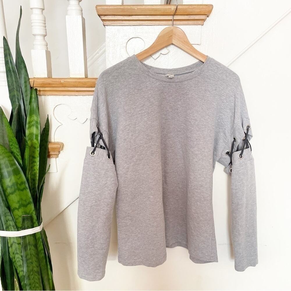 Drew Gray Long Sleeve Crewneck Lace Arm Detail Pullover Sweatshirt Size M